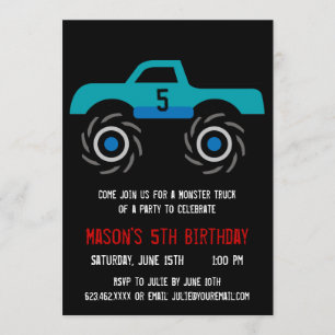 Big Blue Monster Truck Invitations de fête d'anniv