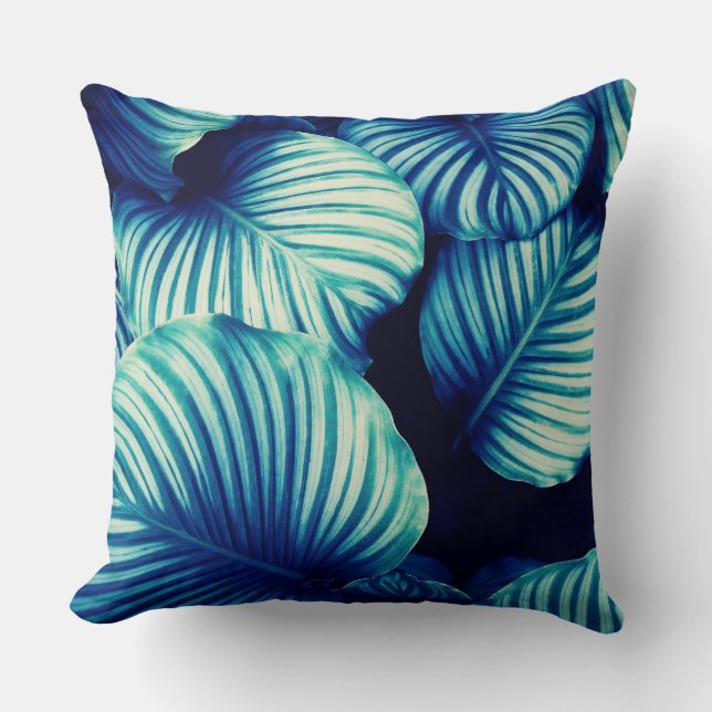 Big Blue Tropical Blätter Kissen (Vorderseite)