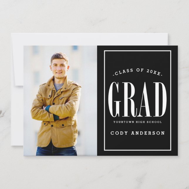 Big Bold Grad | Partei für den Foto von White Text Einladung (Vorderseite)