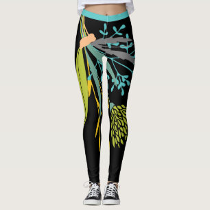 Big Bold Lime Green Blue Botanic Leggings