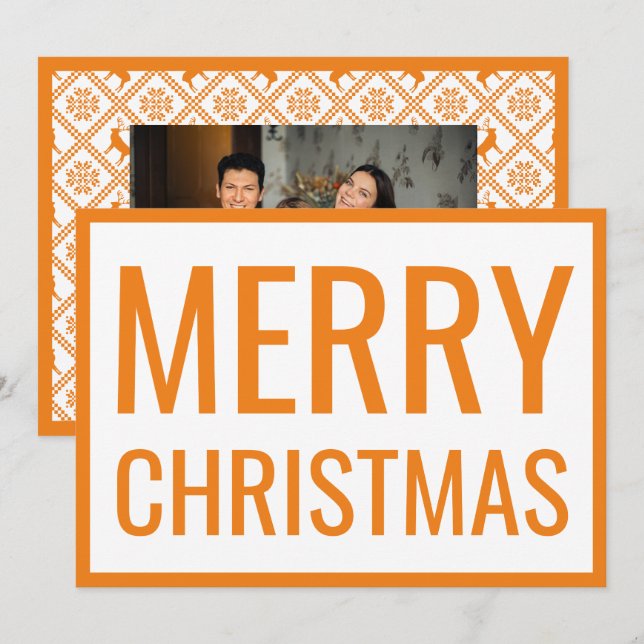 Big Bold Orange Frohe Weihnachts White Foto Card Einladung (Vorne/Hinten)