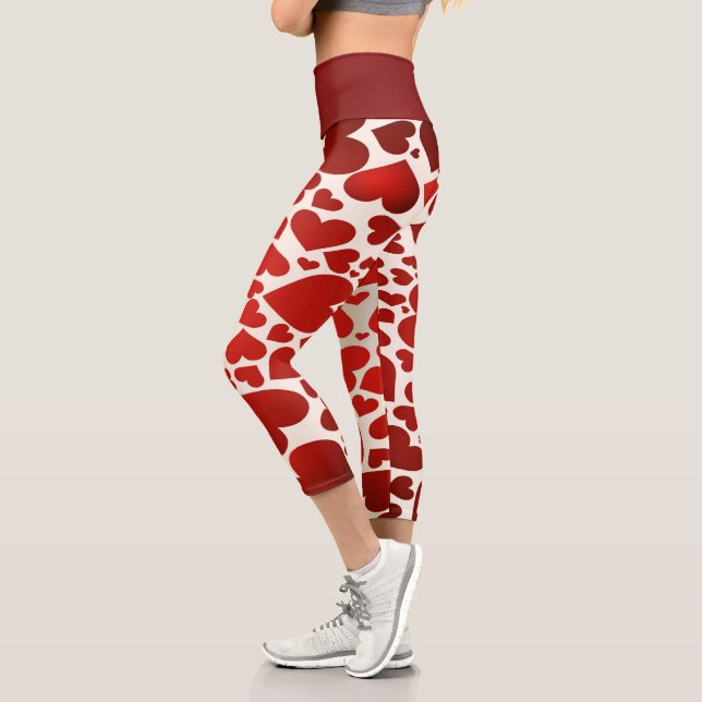 Big Bold Red Hearts Active Wear Capri Leggings (Links)
