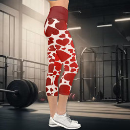 Big Bold Red Hearts Active Wear Capri Leggings