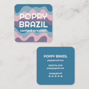 BIG BOLD RETRO Curvy Wavy Stripes Soft Pink Blue Quadratische Visitenkarte