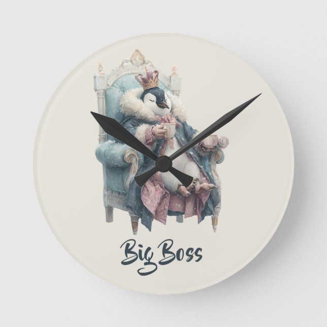 Big Boss Winter Penguin Design Runde Wanduhr (Vorderseite)