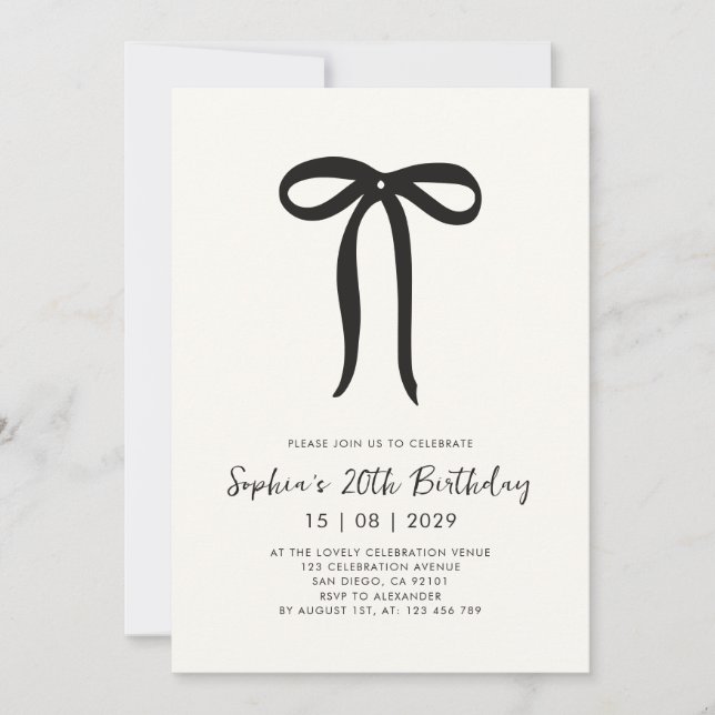 Big Bow Hand drawn birthday invitation (Devant)