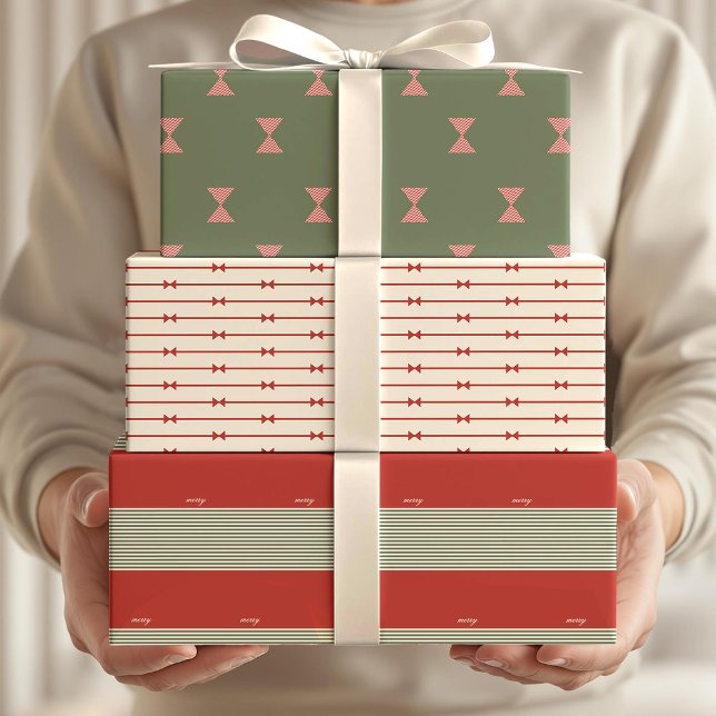 Big Bow of Striped Ribbon Geschenkpapier Set (Holiday Gift Wraps - 3 styles)