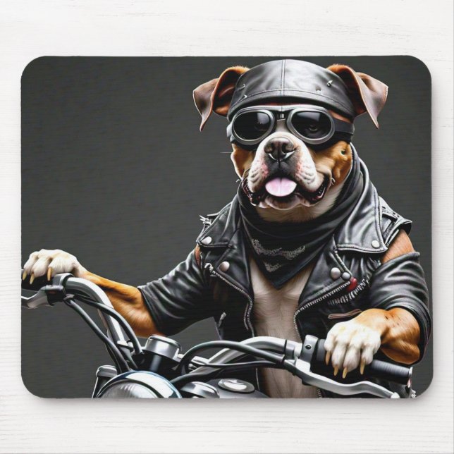 Big Boxer Dog auf Motorrad Mousepad (Vorne)