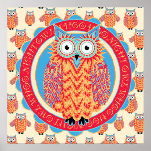 Big Bright Night Owl Poster - Kinderzimmer