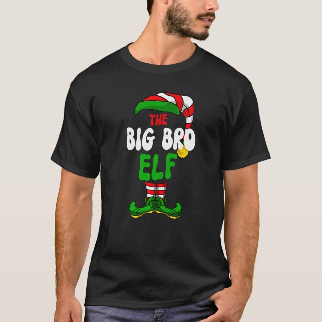 Big Bro Elf Pajama Matching Group Weihnachtsfeiert T-Shirt (Vorderseite)