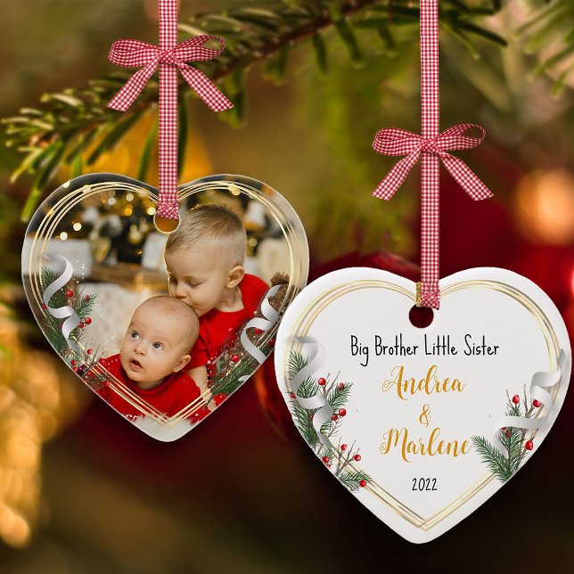 Big Bro Little Sis Foto Holly Pine Gold Rahmen Keramik Ornament (Von Creator hochgeladen)