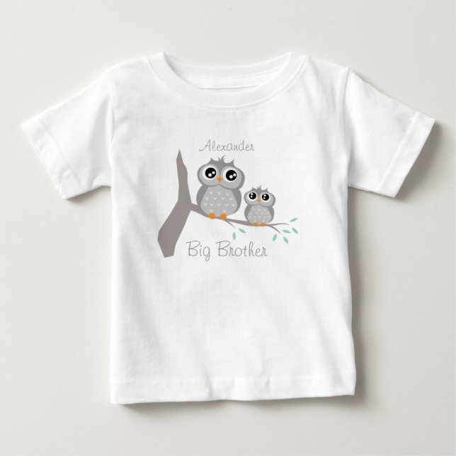 Big brother adjustable name with cute owls baby t-shirt (Vorderseite)