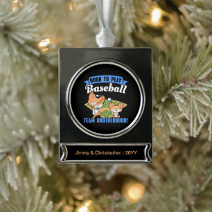 Big Brother Little Brother - Baseball-Spieler Banner-Ornament Silber