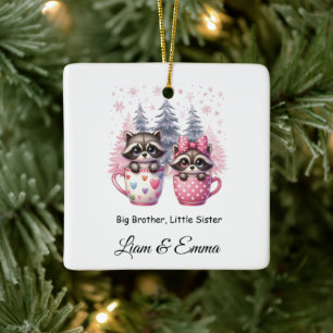 Big Brother Little Sister Raccoon Weihnachten Keramikornament