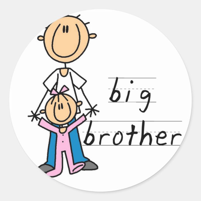 Big Brother mit Babytrampen und Geschenken Runder Aufkleber (Vorderseite)