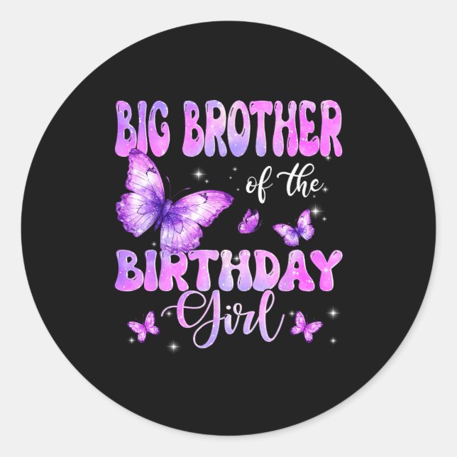 Big Brother Of The Birthday Girl Butterfly Family  Runder Aufkleber (Vorderseite)