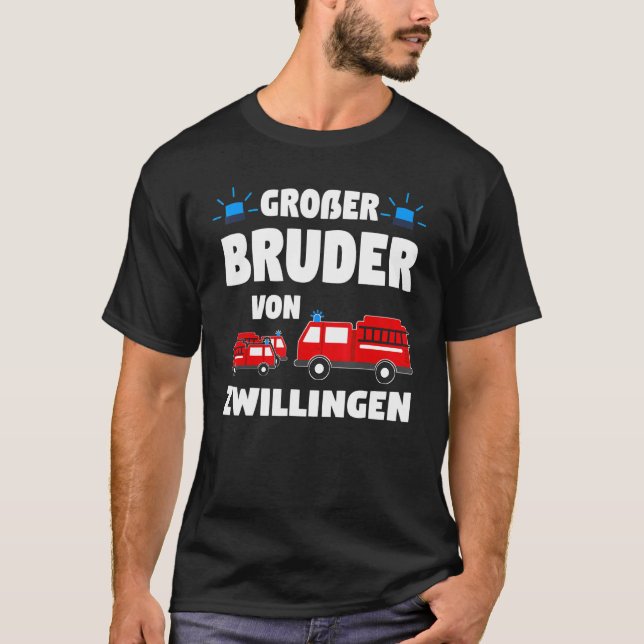 Big Brother of Twins Fire Brigade Geschwister T-Shirt (Vorderseite)