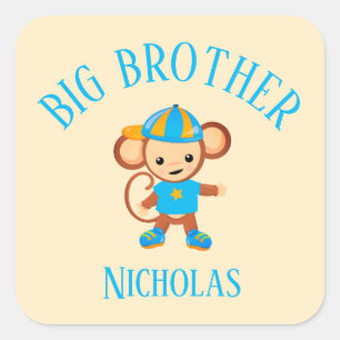 Big Brother Personalisiert mit Name Monkey Quadratischer Aufkleber