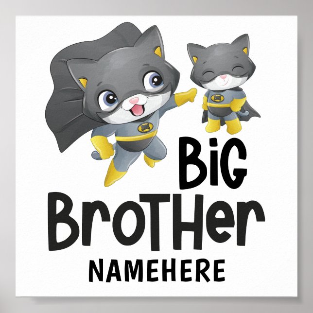 Big Brother Superhero Cat Individuelle Name Poster (Vorne)
