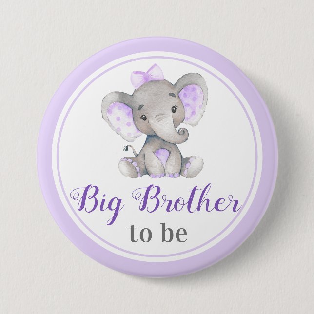 Big Brother to be Bro Baby Girl Sprinkle Elephant Button (Vorderseite)