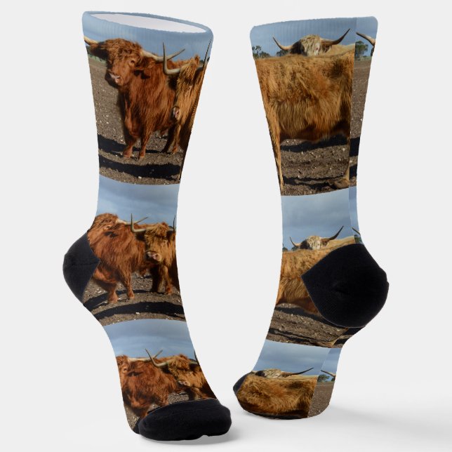 Big Brown Highland Kühe, Crew Socken (Gewinkelt)
