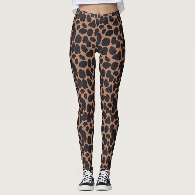 Big Brown Spots Leopard Print Animal Skin Leggings (Vorderseite)