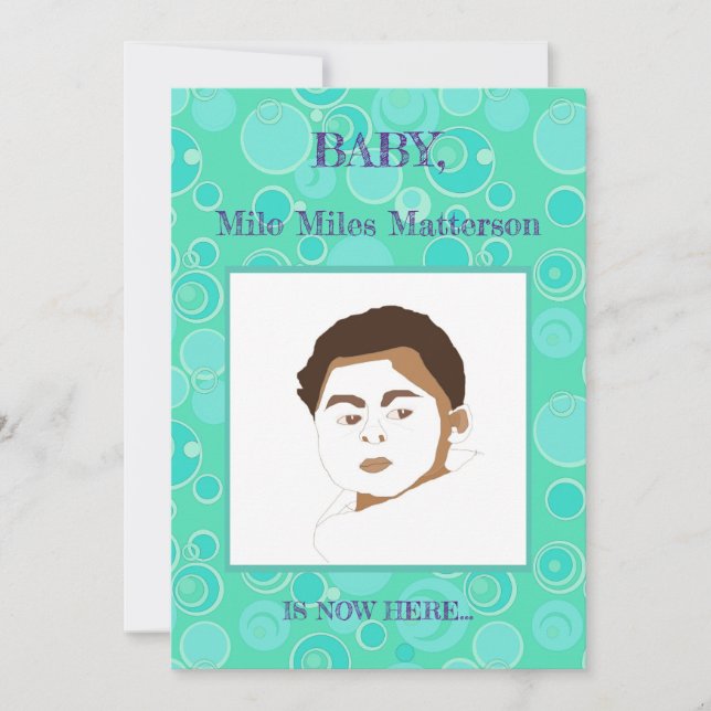 Big Bubblegum Blasen Überall Aquamarine Geburt Ankündigung (Vorderseite)