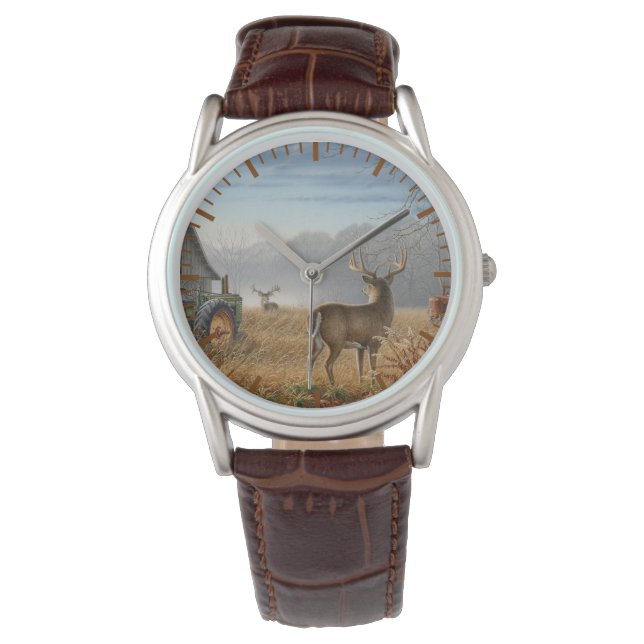 Big Buck Deer Showdown auf dem Bauernhof Armbanduhr (Vorderseite)