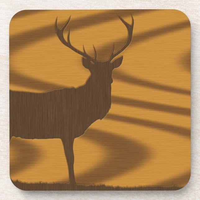 Big Buck Silhouette in Holz Untersetzer (Vorderseite)