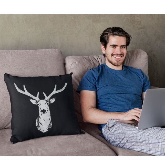 Big Buck Silver Deer Black Modern Men's Kissen (Silver Buck Black Sleek and Modern pillow for the bachelor in your life.)