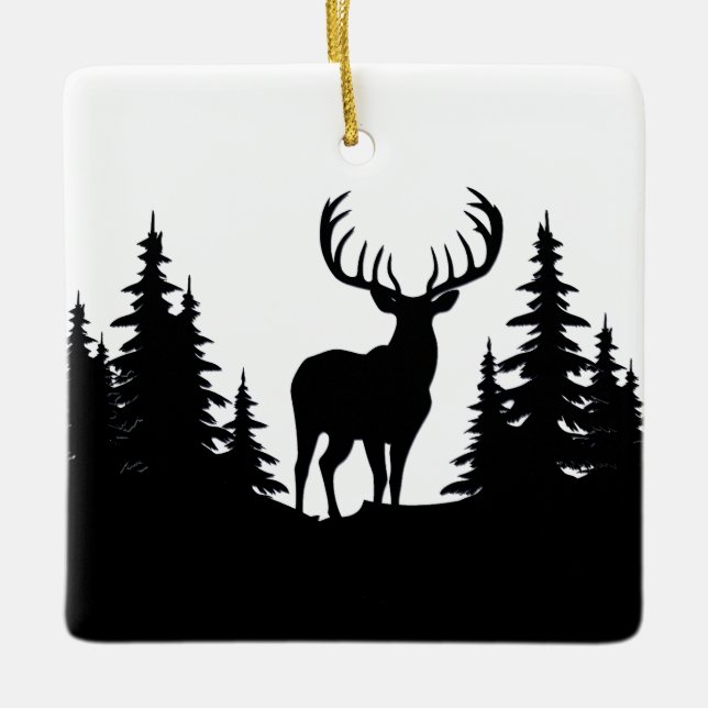 Big Buck unter Pine Tree Vector Keramikornament (Vorderseite)