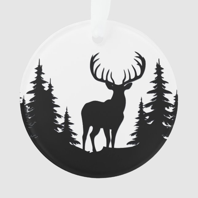 Big Buck unter Pine Tree Vector Ornament (Vorderseite)