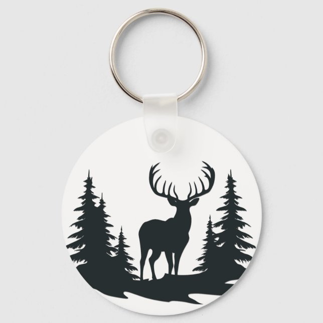 Big Buck unter Pine Trees Vector Schlüsselanhänger (Vorderseite)