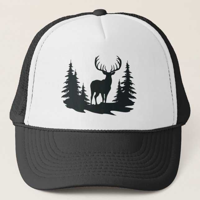 Big Buck unter Pine Trees Vector Truckerkappe (Vorderseite)