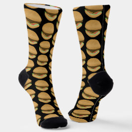 Big Burgers Hamburgers Fun Food Pattern Black Socken