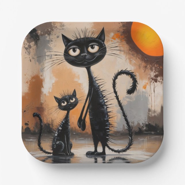 Big Cat Little Cat Halloween Pappteller (Vorderseite)