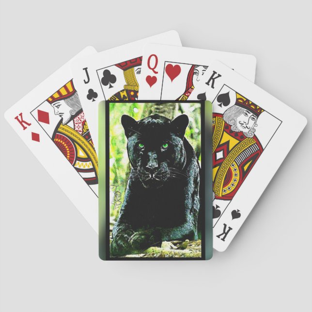 Big Cat Modelle: Mit Augen grüner Panther Spielkarten (Rückseite)