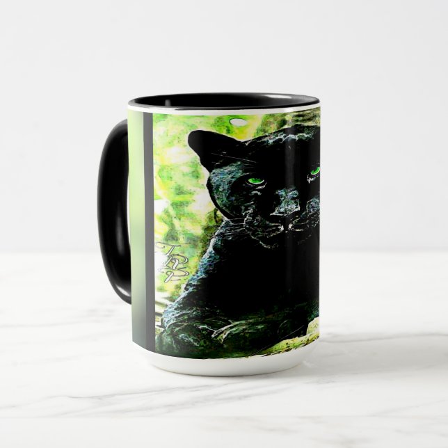 Big Cat Modelle: Mit Augen grüner Panther Tasse (Vorderseite Links)