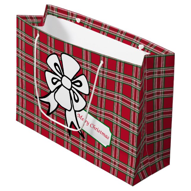 Big Christmas Bow Red Kariert Holiday Gift Bag Große Geschenktüte (Vorderseite Schrägansicht)