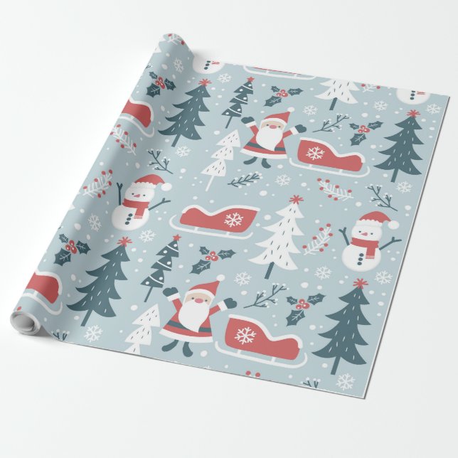 BIG Christmas Santa Claus Pattern Geschenkpapier (Ungerollt)
