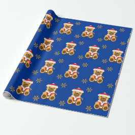 Big Christmas Teddy Bears & Gold Glitzer Stars Geschenkpapier