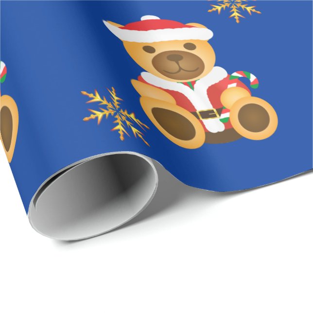 Big Christmas Teddy Bears & Gold Glitzer Stars Geschenkpapier (Rolleneckpunkt)