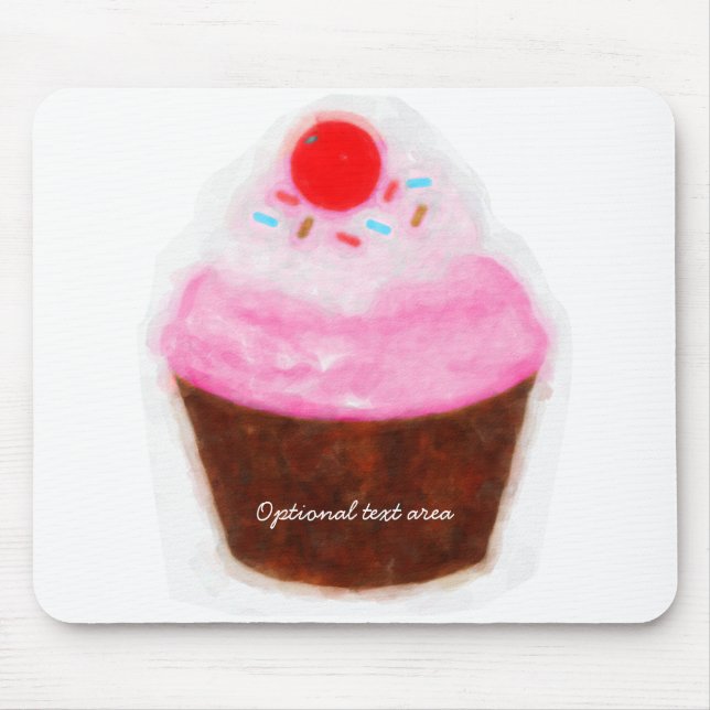 Big Cupcake & Cherry Wasserfarbe Personalisiert Mousepad (Vorne)