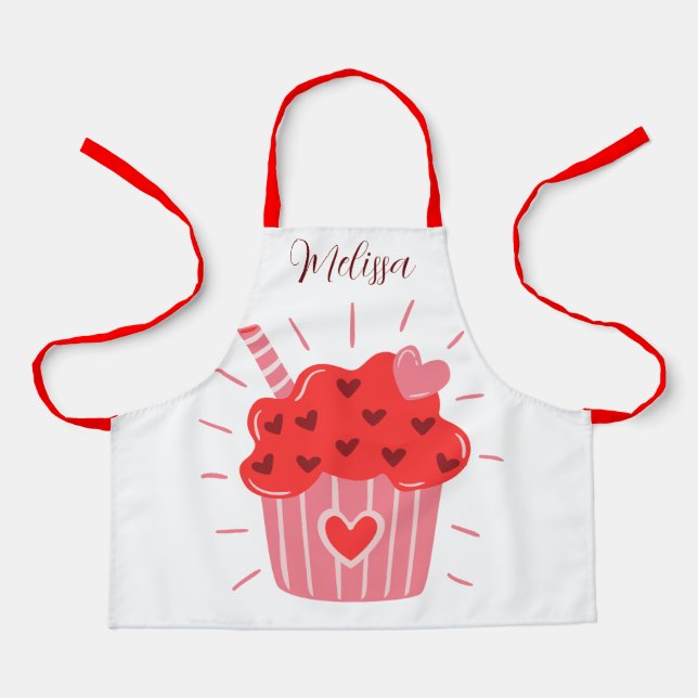 Big Cupcake Red Heart Kids Schürze (Vorderseite)