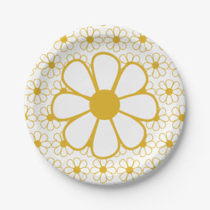 Big Daisy Niedlich floral Muster Mustard und White Pappteller