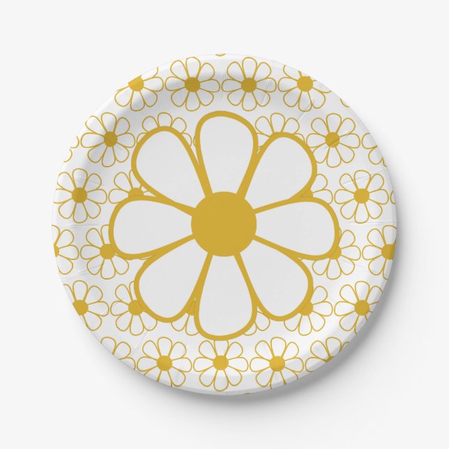 Big Daisy Niedlich floral Muster Mustard und White Pappteller (Vorderseite)