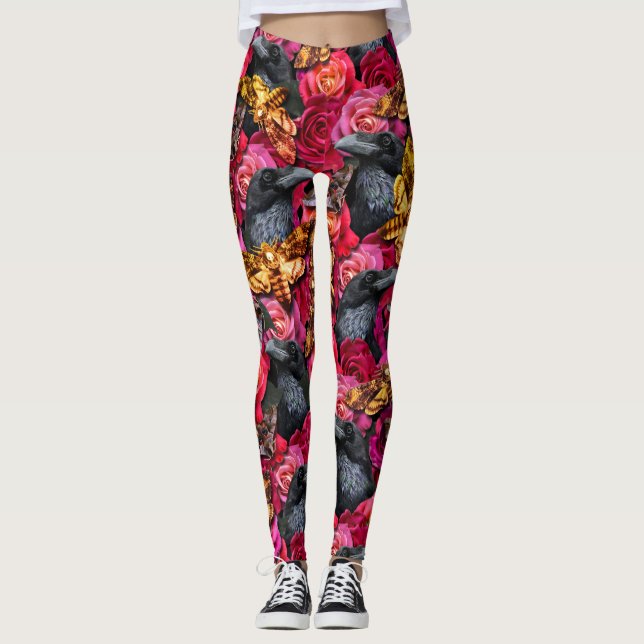 Big Death Hawk Moths Gothic Raven Rose Leggings (Vorderseite)