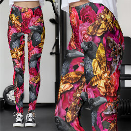 Big Death Hawk Moths Gothic Raven Rose Leggings
