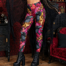 Big Death Hawk Moths Gothic Raven Rose Leggings