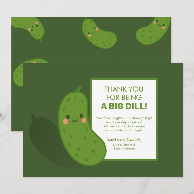 Big Dill Green Pickle Baby Dusche Danke Einladung (Vorne/Hinten)